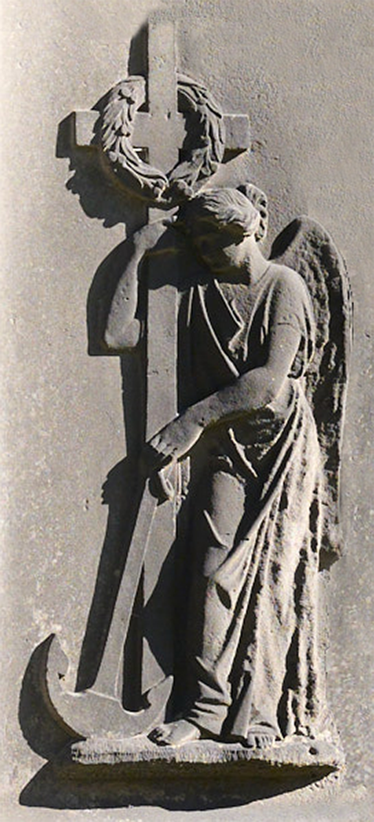 Bildtitel - Nahaufname des erhabenen Reliefs einer geflügelten Frauengestalt auf der Grabstätte von Ernst Friedrich Delius.